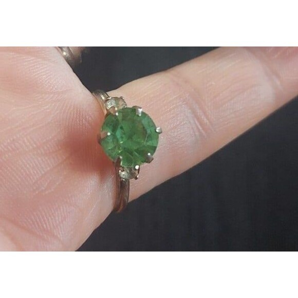 Uranium glass silvertone adjustable ring and huggie hoop earrings - Picture 3 of 12